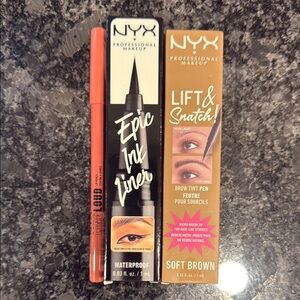 NYX Makeup Black Eyeliner Lip and brow tint pen makeup bundle